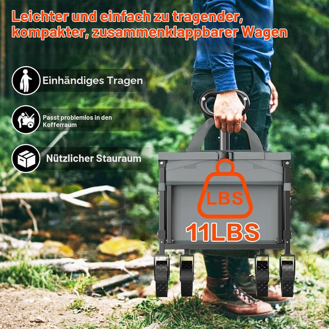 Bollerwagen Faltbar 360lbs Schwerlast, Bollerwagen Mit Rädern Und Heckklappe, Faltbare Handwagen Für