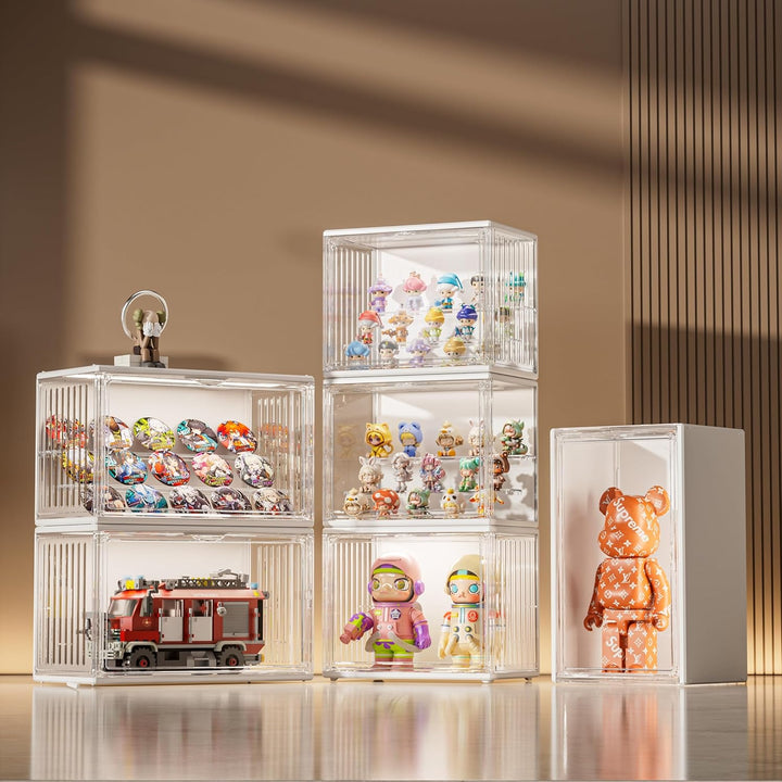 Acryl Vitrine mit LED, Schaukasten Klein mit Tür, Setzkasten mit Scheibe, Acrylbox Transparent für A
