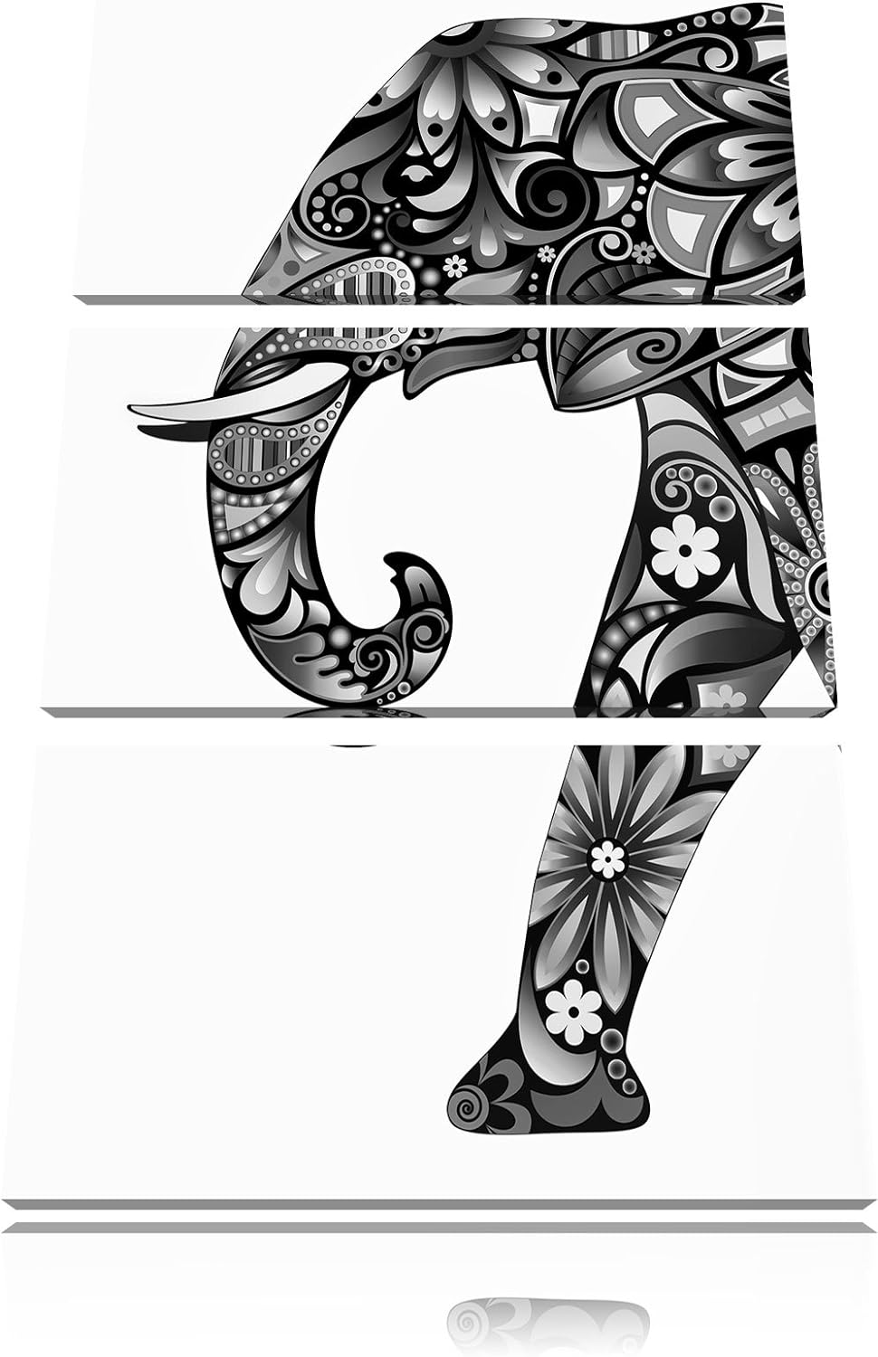 Pixxprint Monocrome, Elefant mit Ornamenten 3-Teiler Leinwandbild 120x80 Bild auf Leinwand