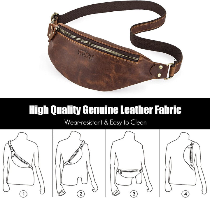 FANDARE Retro Brusttasche Leder Bauchtasche Sling Waist Bag Herren Unternehmen Schultertasche Umhäng