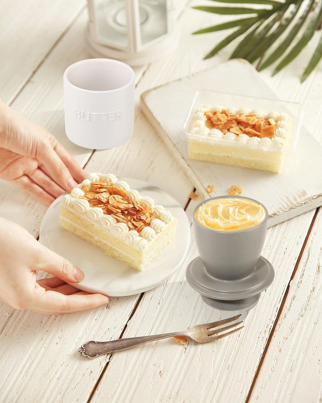 QIAMO Keramik Butterdose, Französische Butterdose mit Deckel, Butterglocke aus Porzellan, Butter Cro