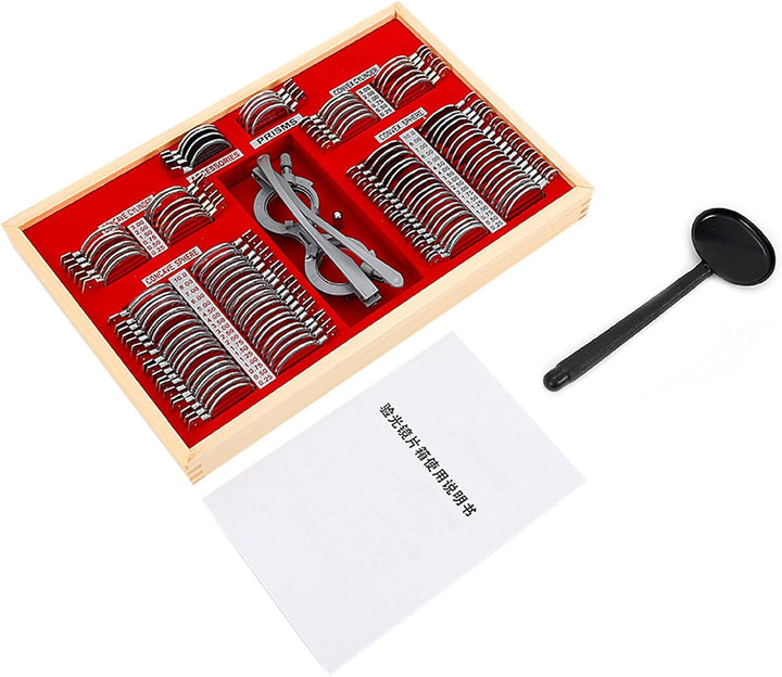 104 Stück Testlinsen-Set Optometrie Metall mit Metallrahmen und Aluminiumetui Optometrisches Zubehör