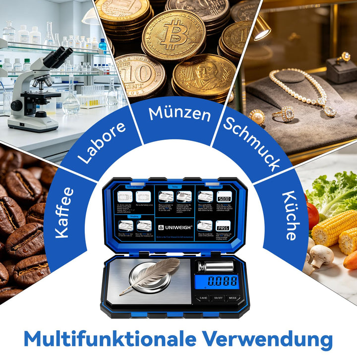 UNIWEIGH Milligramm-Präzisionswaage 0,001 g / 50 g, digitale Schmuckwaage für Pulver, Gold, Edelstei