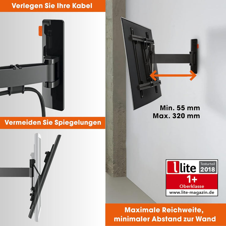 Vogel's WALL 3225 schwenkbare TV Wandhalterung für 32-55 Zoll Fernseher, max. 20 kg, schwenkbar bis