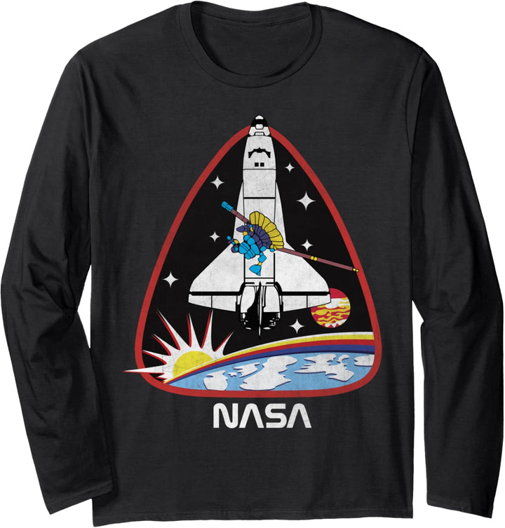 NASA Space Shuttle Over Earth Triangle Patch Langarmshirt