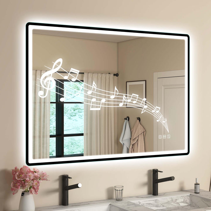 STARLEAD 70x100cm Schwarz LED-Badspiegel-mit-Beleuchtung und Bluetooth, Entfoggen, Dimmbar, 3 Lichtf