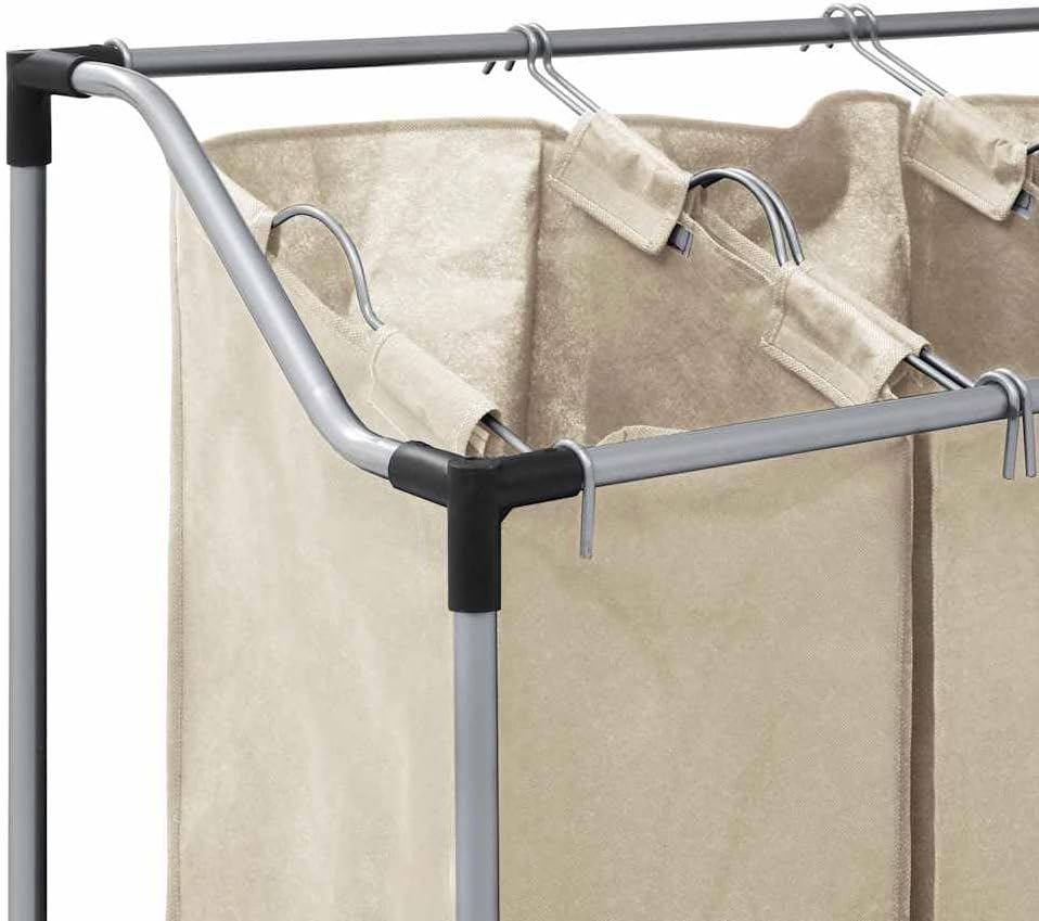 vidaXL Wäschekorb mit 3 Taschen Rollen Wäschesortierer Wäschesammler Wäschebox Wäschesack Wäschetruh