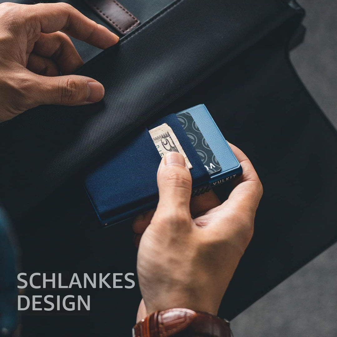 VULKIT Kreditkartenetui mit EDC-Fächern und Ausweisfenster, RFID-blockierende Pop Up Karten Geldbörs