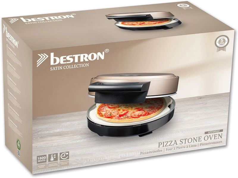 Bestron Pizzaofen für knusprige Pizzen in 5-10 Minuten, elektischer Pizzaofen mit bis zu echten 320°