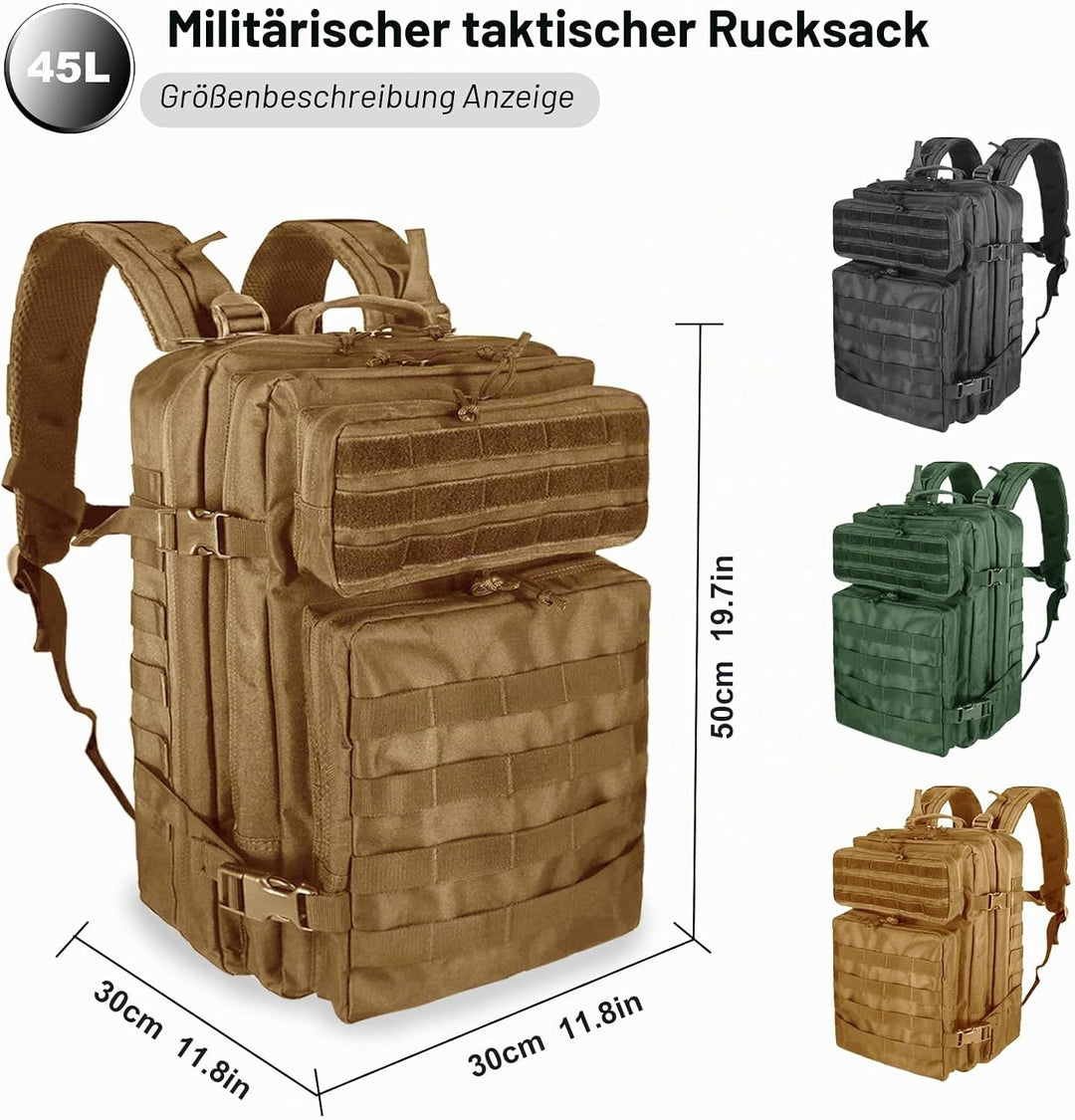 45L Militär Taktische Rucksack,Grosse Kapazität 3 Tage Armee Assault Pack Bag Go Bag Rucksack für Wa