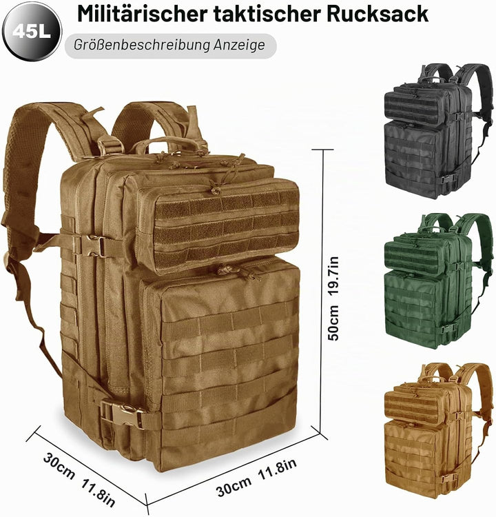 45L Militär Taktische Rucksack,Grosse Kapazität 3 Tage Armee Assault Pack Bag Go Bag Rucksack für Wa