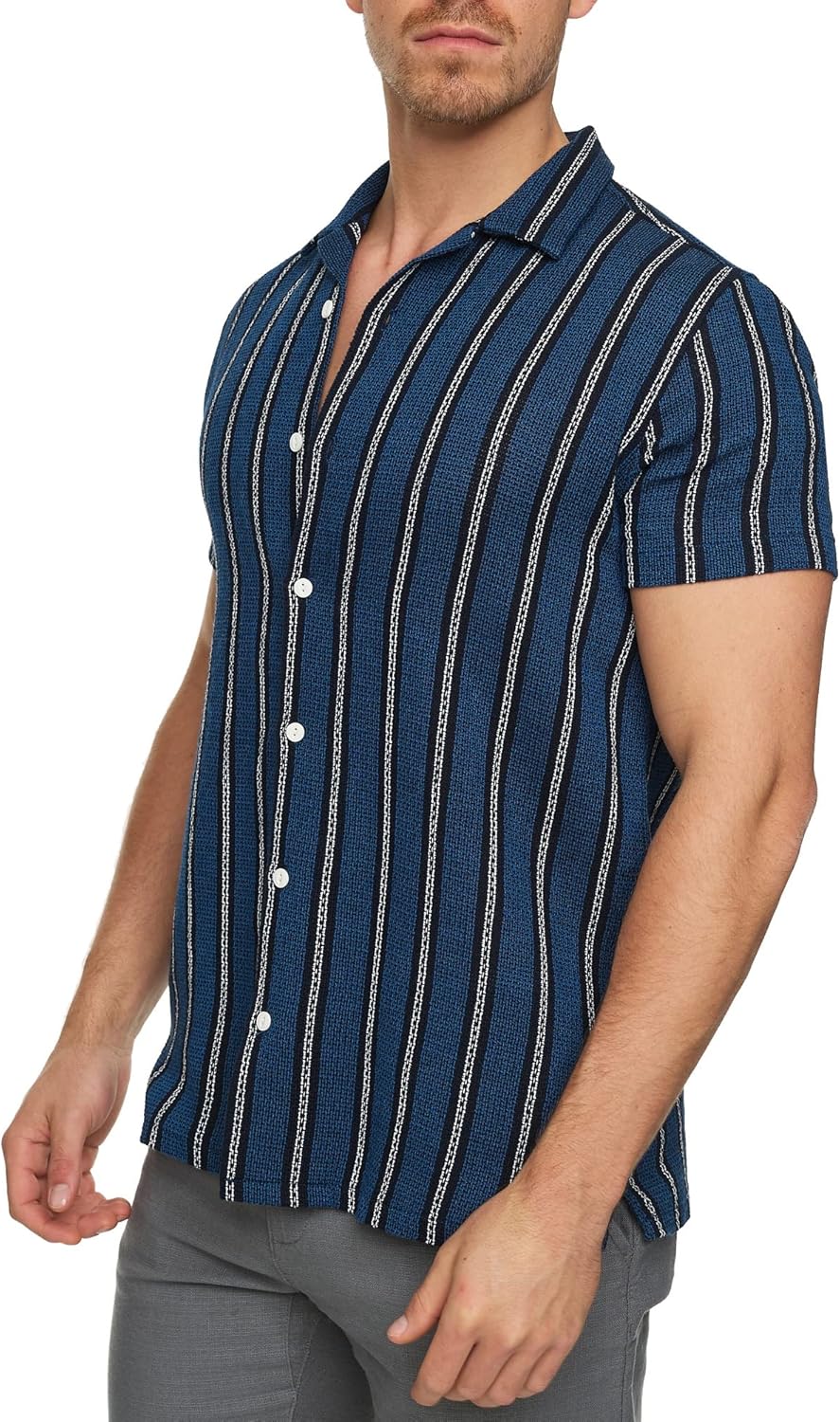 Indicode Herren INCosby Kurzarmhemd mit Button-Down-Kragen | Herrenhemd gestreift Kurzarm Hemd S Dar