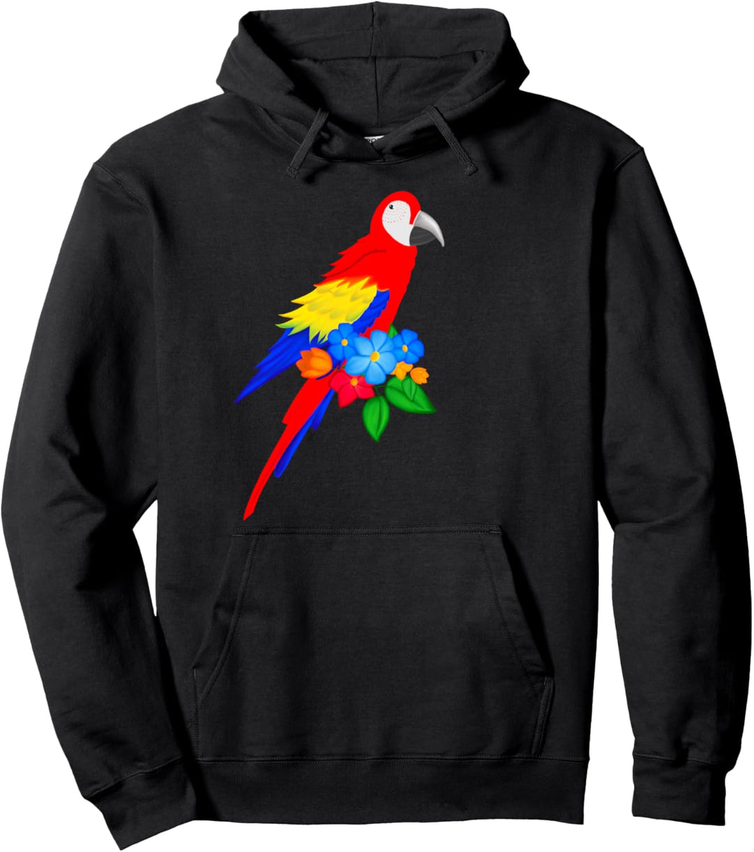 Grosser Papagei mit Blumen Pullover Hoodie