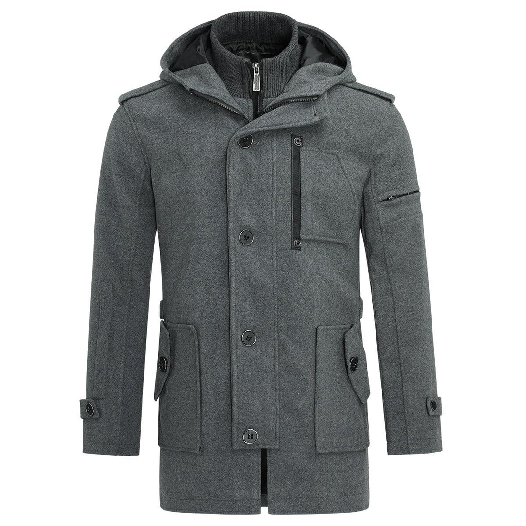 YOUTHUP Mantel Herren Wollmantel mit Kapuze Regular Fit Wolle Wintermantel Mittelange Winter Herrenm