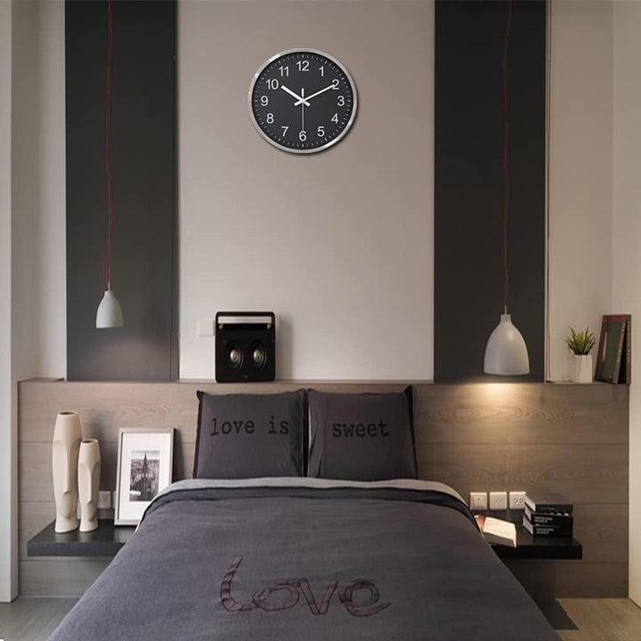 HZDHCLH 30cm geräuschlosem funkuhr wanduhr, digital Gross, für Wohnzimmer, Küche (Schwarz), Schwarz