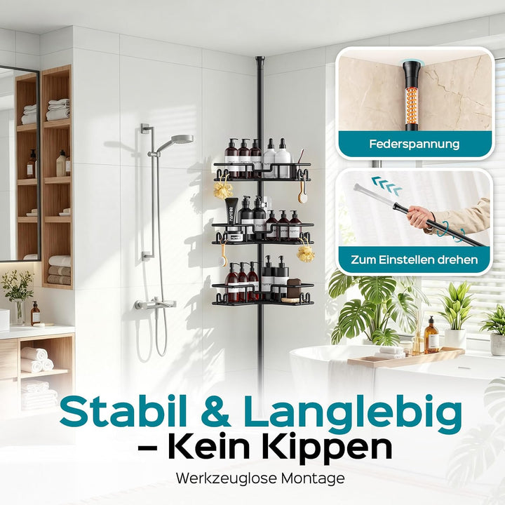 HAMITOR Duschablage Ohne Bohren: Teleskop-Eckregal Bad Ideal Für Kleine Bäder & Mieter – 4stufiges R
