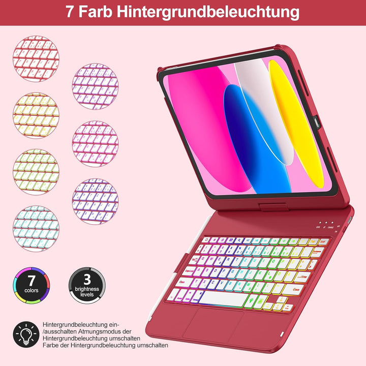 MMK Tastatur Hülle für iPad A16 11 Generation 2025/10 Generation 2022(11/10.9 Zoll), 7 Farben Beleuc