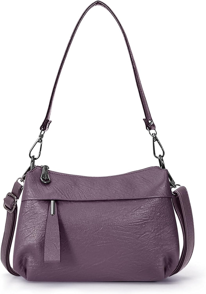 HUA ANGEL Mittelgross Handtasche Damen UmhäNgetasche Echt Leder Mit Mehreren Fächer Für Handy Und Po