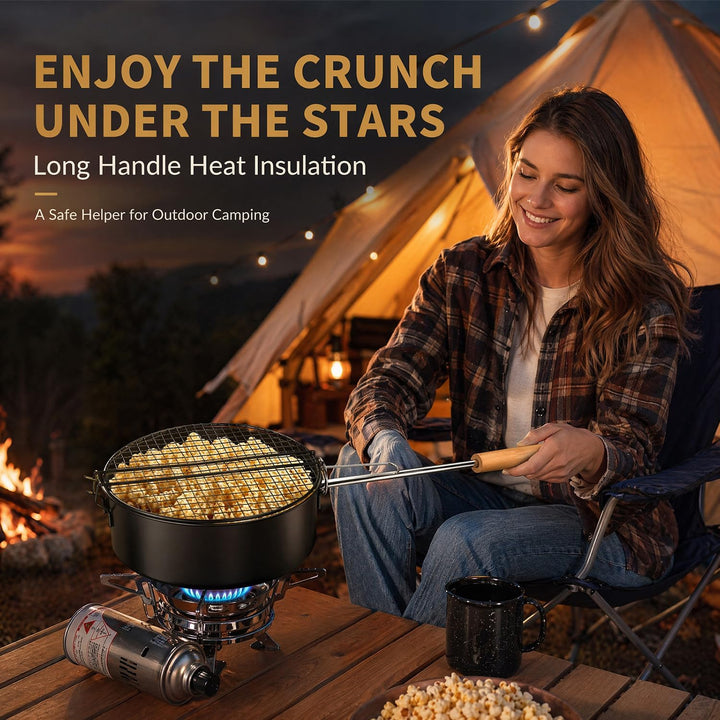 Popcorn Maker Lagerfeuer aus Kohlenstoffstahl, Outdoor Popcorn-Pfanne mit Hitzebeständigem Sicherhei