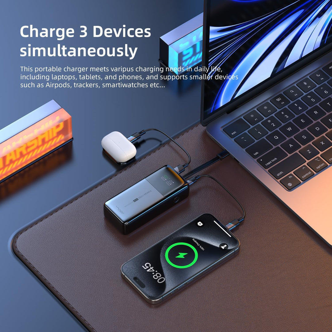 Powerbank 20000mAh mit 100W PD Schnellladung, LED Taschenlampe, 2‑Port Ladegerät für iPhone 15/14, S