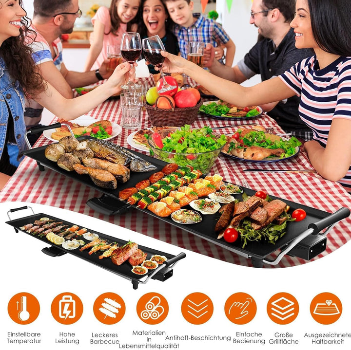 RELAX4LIFE Elektrische Grillplatte 1800W, Elektrogrill mit Antihaftbeschichtung, 90 x 23 cm, Tischgr