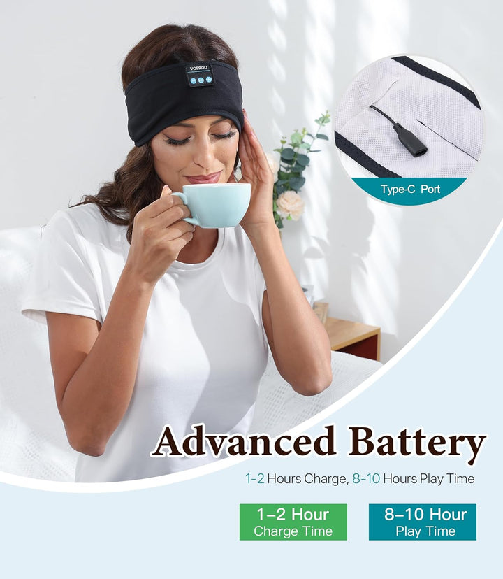 Voerou Schlafkopfhörer Bluetooth V5.2, Verstellbare Sports Kopfhörer Stirnband, Kabellos Kopfhörer S