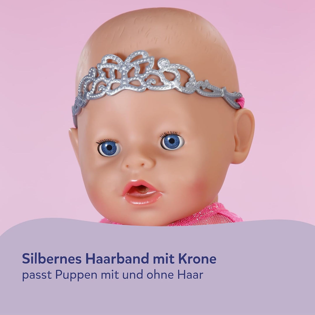 Baby Born Prinzessinnen-Outfit mit rosa Kleid, Tiara und silbernen Schuhen für 43cm Puppen