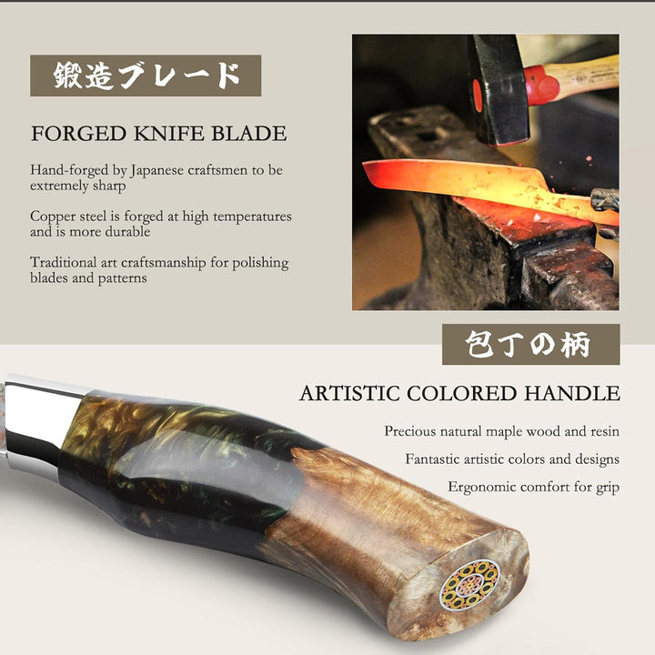 SHAN ZU Kupfer Damastmesser Santokumesser Kochmesser Handgeschmiedetes Japanisches Scharfe Messer, 3