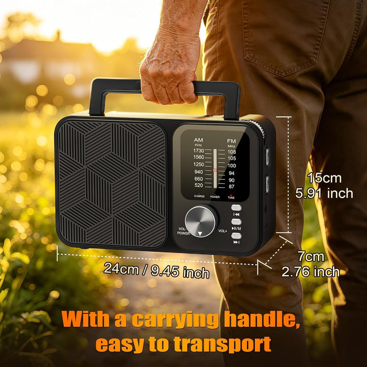 Tendak Tragbares Radio FM AM, Transistorradio Batteriebetrieben oder USB-C | Kofferradio mit 4000mAh