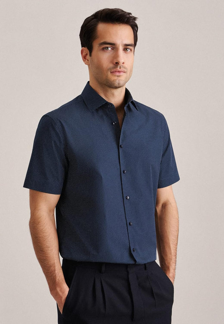 Seidensticker Herren Shaped Fit Kurzarm Hemd Shirt 38 Dunkelblau, 38 Dunkelblau