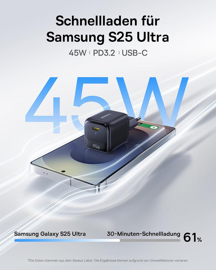 Baseus Enerfill 45W USB C Ladegerät GaN Schnellladegerät mit 1m Schnellladekabel, PPS PD Netzteil fü