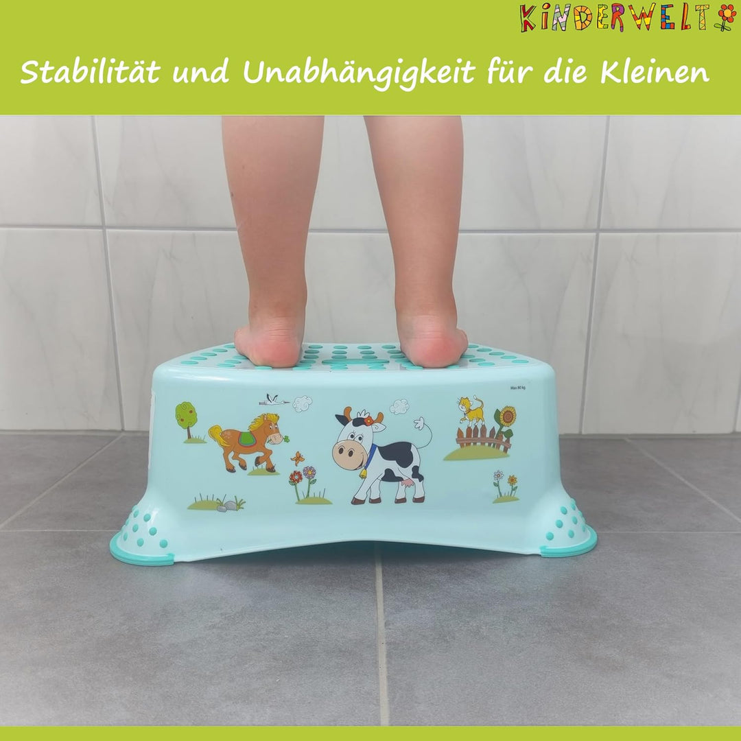 KiNDERWELT 3er Set Premium Toilettensitz, Hocker & stabiles Töpfchen für Babys und Kinder - Funny Fa