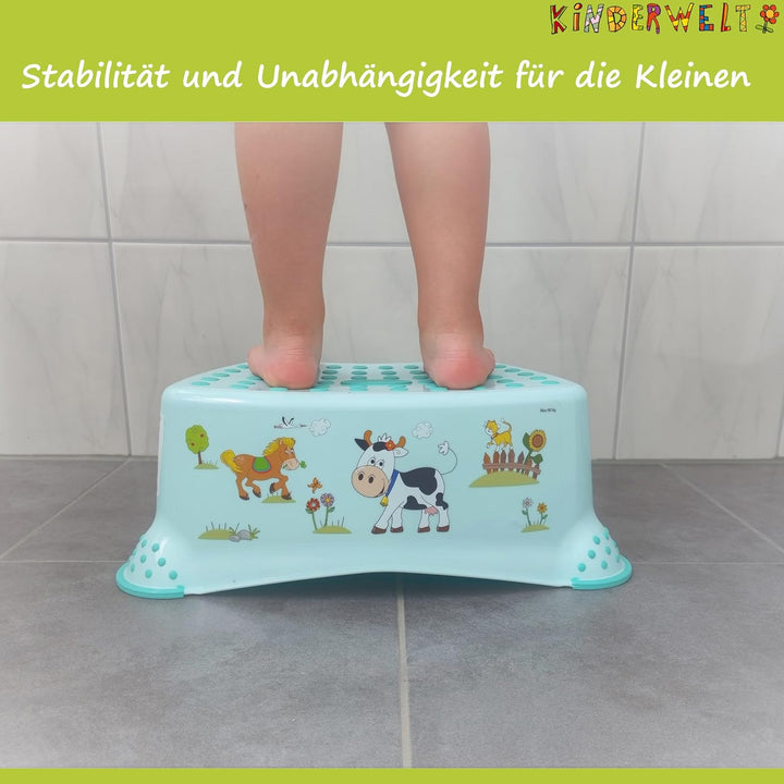 KiNDERWELT 3er Set Premium Toilettensitz, Hocker & stabiles Töpfchen für Babys und Kinder - Funny Fa