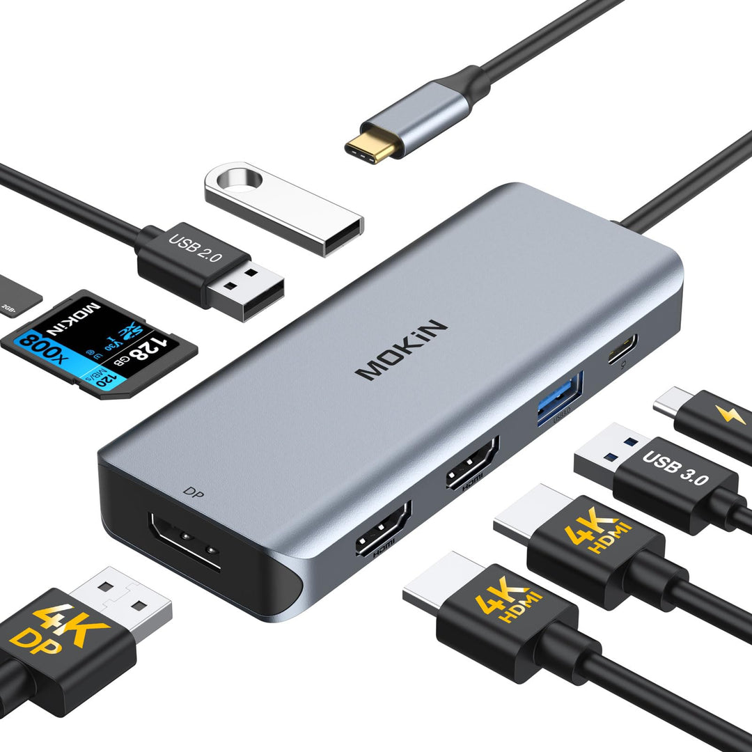 MOKiN Laptop Dockingstation, USB C Dual HDMI Adapter, 9 in 1 USB C Dual Monitor Dockingstation mit 2