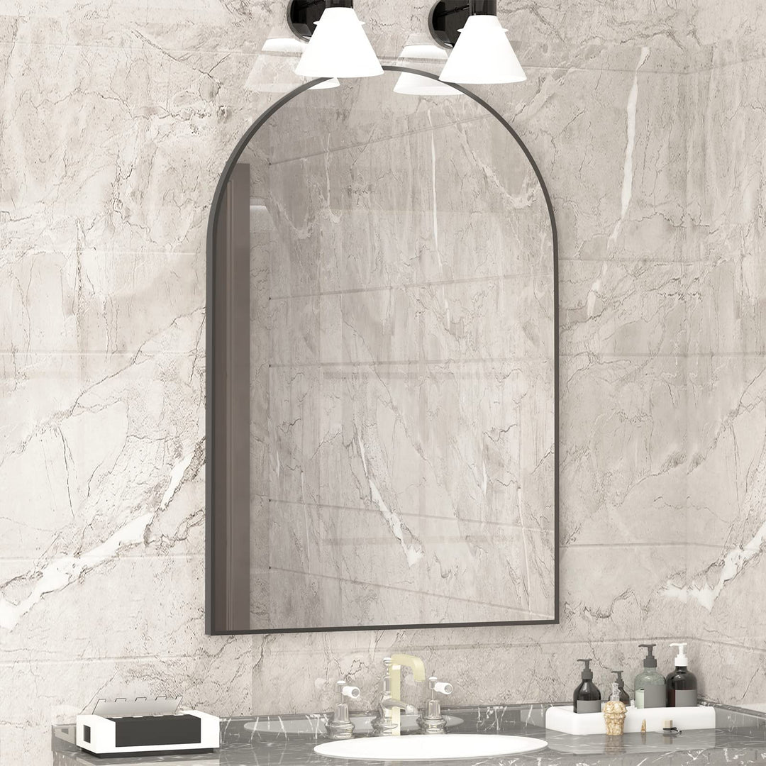 CASSILANDO Gewölbter Wandspiegel, 50 x 75 cm Schwarz Gewölbter Badezimmerspiegel, Grosser Schminkspi
