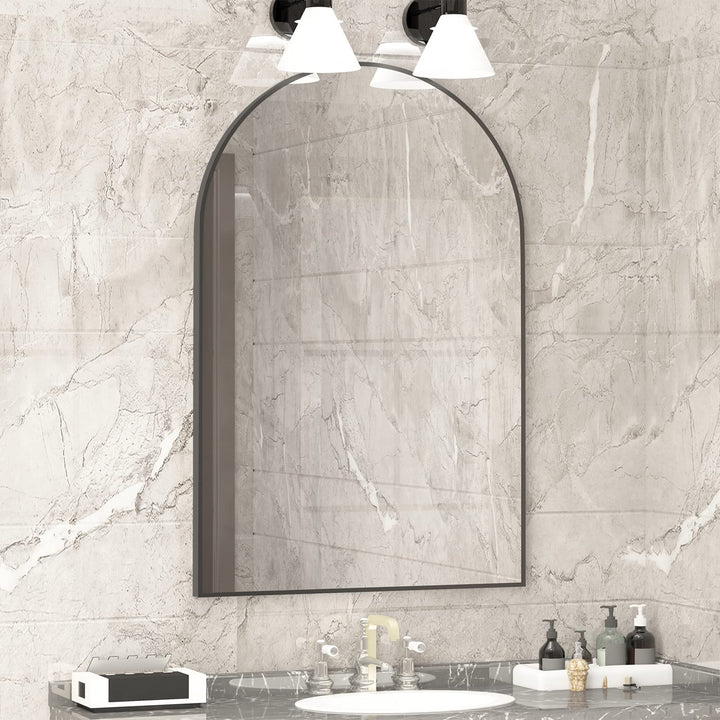 CASSILANDO Gewölbter Wandspiegel, 50 x 75 cm Schwarz Gewölbter Badezimmerspiegel, Grosser Schminkspi