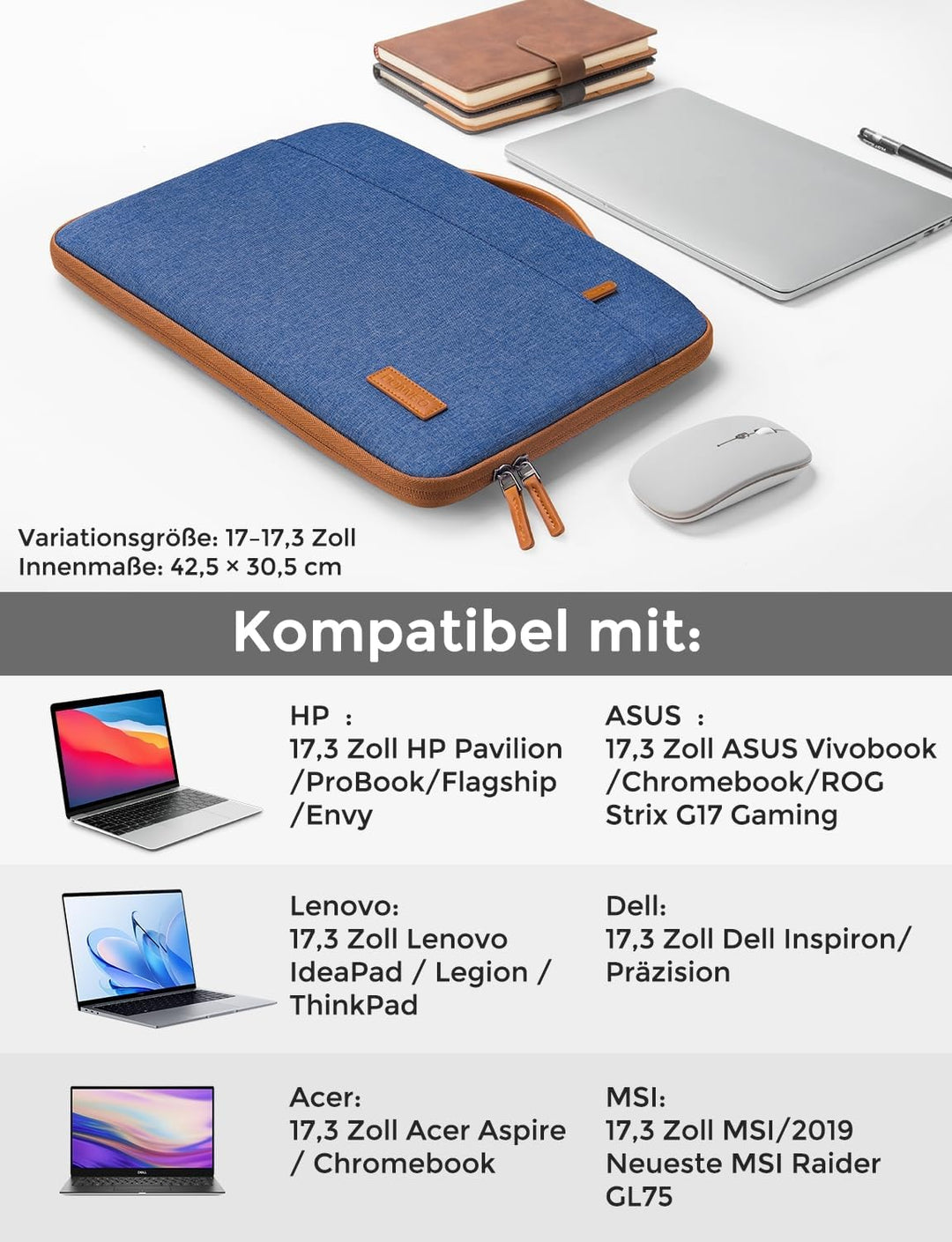 DOMISO 17 Zoll Wasserdicht Laptophülle Laptop Sleeve Case Notebook Hülle Tasche Schutzhülle für 17.3