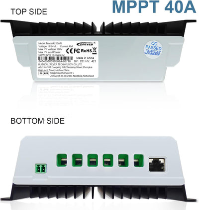 EPEVER MPPT Solarladeregler 40 A 12V/24V Auto Solarmodul Negative Erdung mit LCD-Display max PV 100