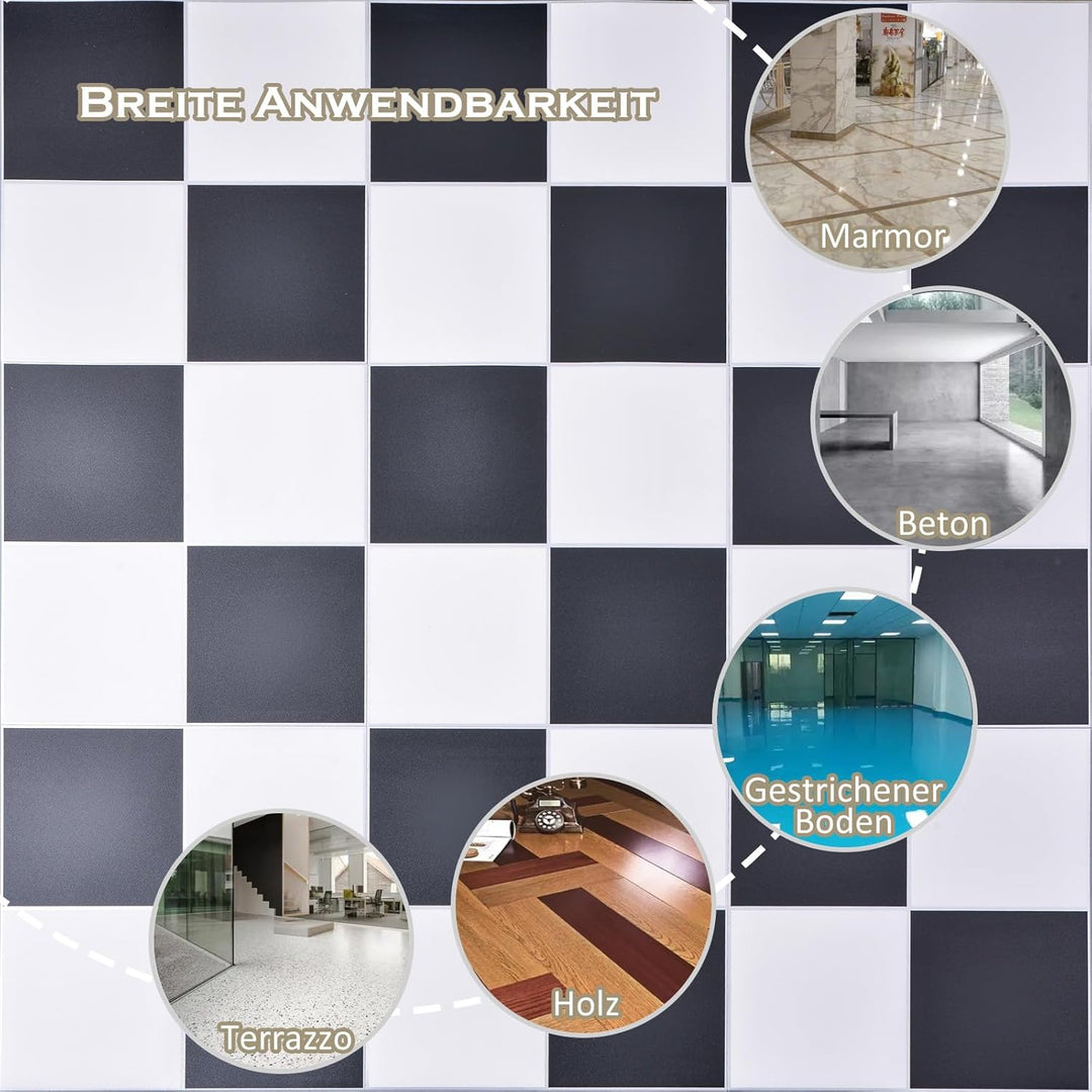 PVC Bodenbelag Selbstklebende Fliesen Schachbrettmuster 30x30 cm, Fliesenoptik Vinylboden Bodenflies