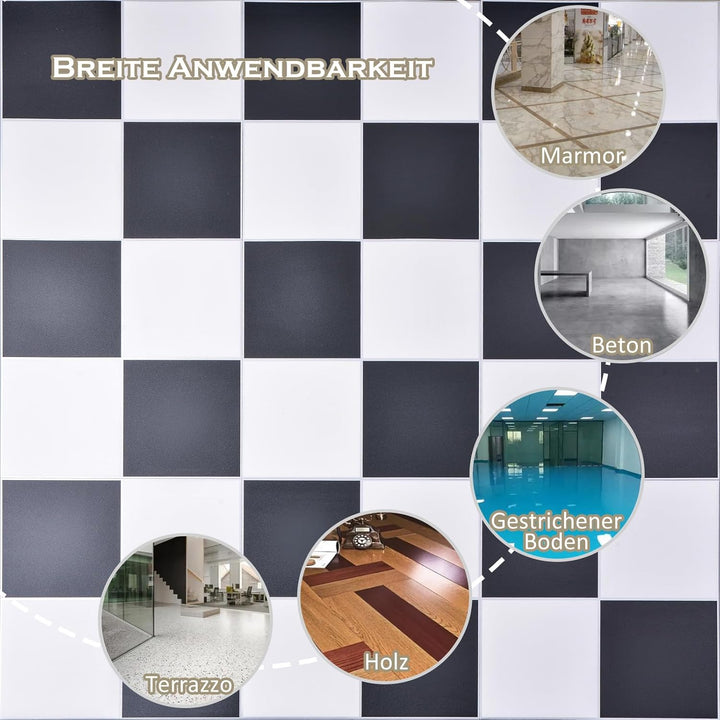 PVC Bodenbelag Selbstklebende Fliesen Schachbrettmuster 30x30 cm, Fliesenoptik Vinylboden Bodenflies