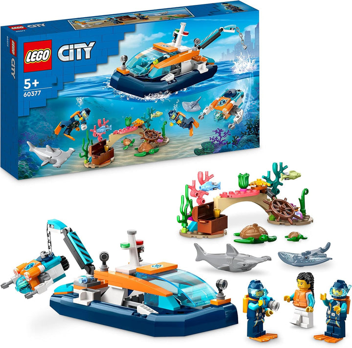 LEGO 60377 City Meeresforscher-Boot Spielzeug, Set enthält EIN Korallenriff, EIN U-Boot, 3 Minifigur