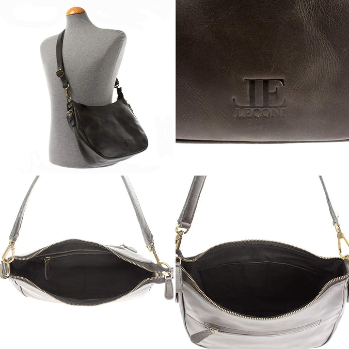 LECONI Schultertasche Henkeltasche Damentasche Umhängetasche natur weiche Ledertasche Handtasche Dam