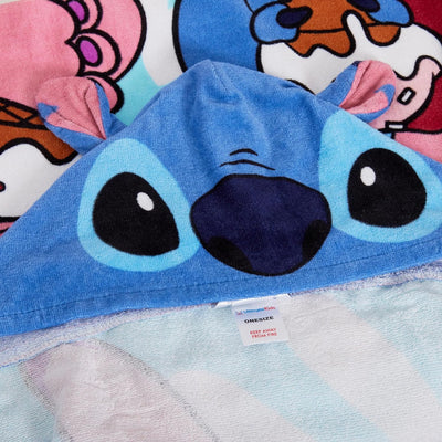 Disney Stitch Kapuzenhandtuch, Angel-Poncho, 100% Baumwolle, Strandtuch für Kinder, Badetuch, Badetu