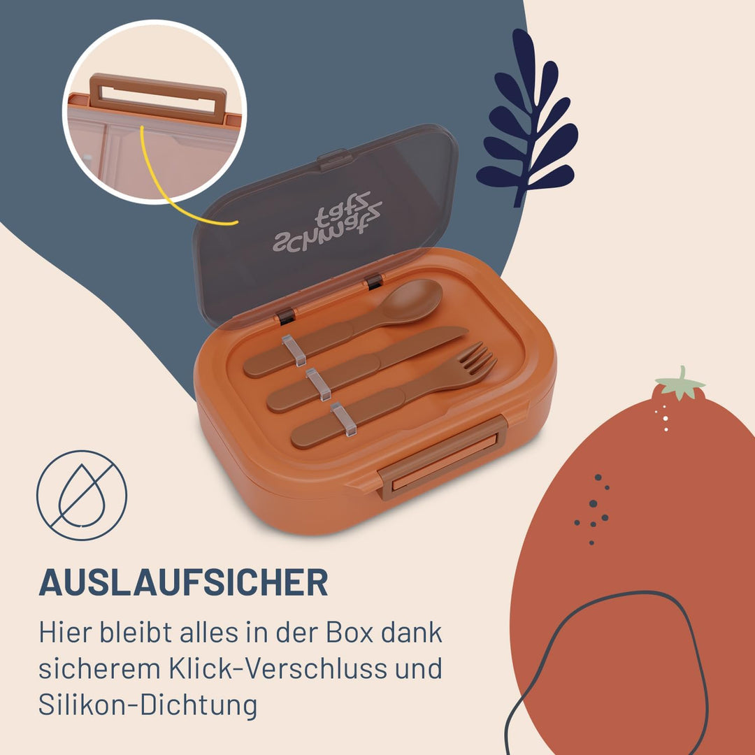schmatzfatz Brotdose – Auslaufsicher, BPA-Frei, 3 Fächer, Inkl. Besteck, Spülmaschinenfest, Tritan,