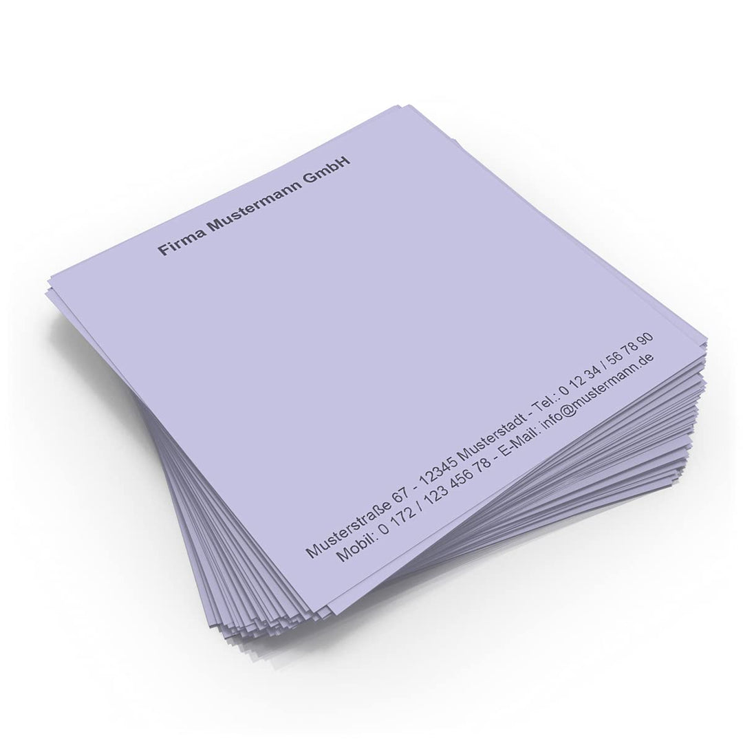 500 Notizzettel personalisiert in praktischer Zettelbox mit Stiftehalter 10 x 10 cm (violett), viole