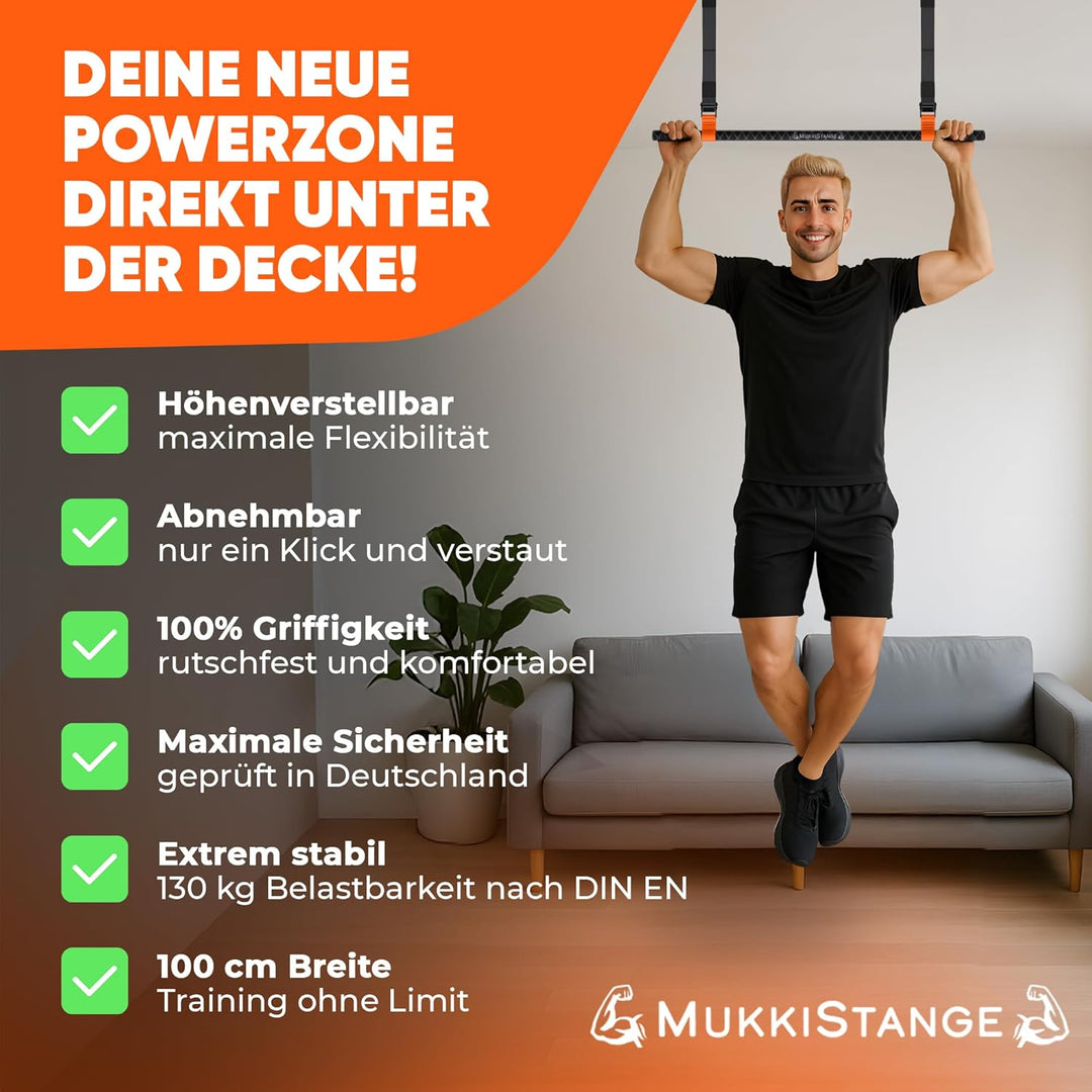 Klimmzugstange Decke, abnehmbar, höhenverstellbar, griffig, platzsparend, verstaubar, zum Aufhängen,