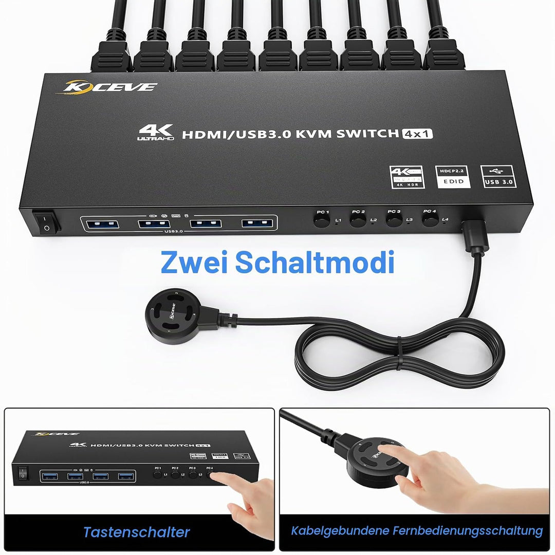 USB 3.0 KVM Switch HDMI 4 Ports 4K@60Hz,KVM Switch 4 PC 1 Monitore Support HDMI2.0,HDCP2.2,Simulatio