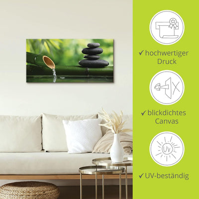 ARTland Leinwandbilder Wandbild Bild auf Leinwand 150x75 cm Wellness Zen Stein Fotografie Grün Bambu