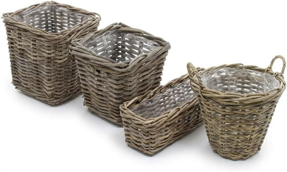Rattankorb, Pflanzkorb "Rattan", gross mit Griffe ca. Ø 40 x 30 cm