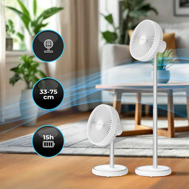 Ventilator Leise Tischventilator Akku Ø 20cm, 2in1 Höhenverstellbar 33-75cm LiftGo, 4000mAh, 15h, US